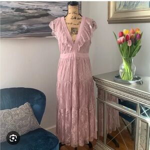 WAYF lavender lace tiered midi dress size L